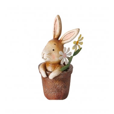 Coniglio nel vasetto con fiore h13 cm - Pasqua 2024 - 