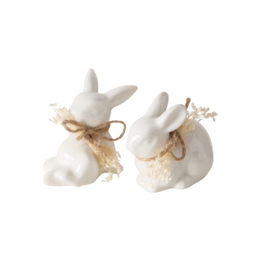 Coniglietto con fiori secchi h6 cm porcellana - Pasqua 2024 - 