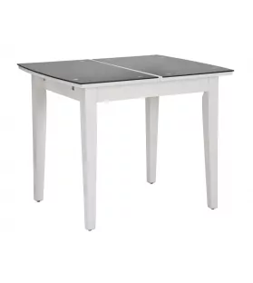 Tavolo da pranzo vetro e legno bianco allungabile cm 76x76x75 (aperto cm 122) - Tavoli - 